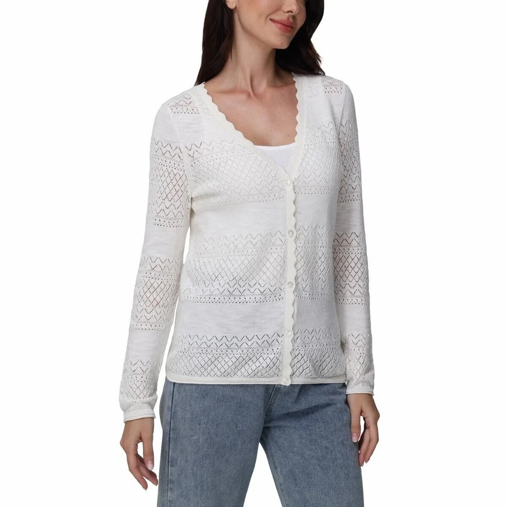 Frye Pointelle Button Down Lightweight Cardigan S… - image 1